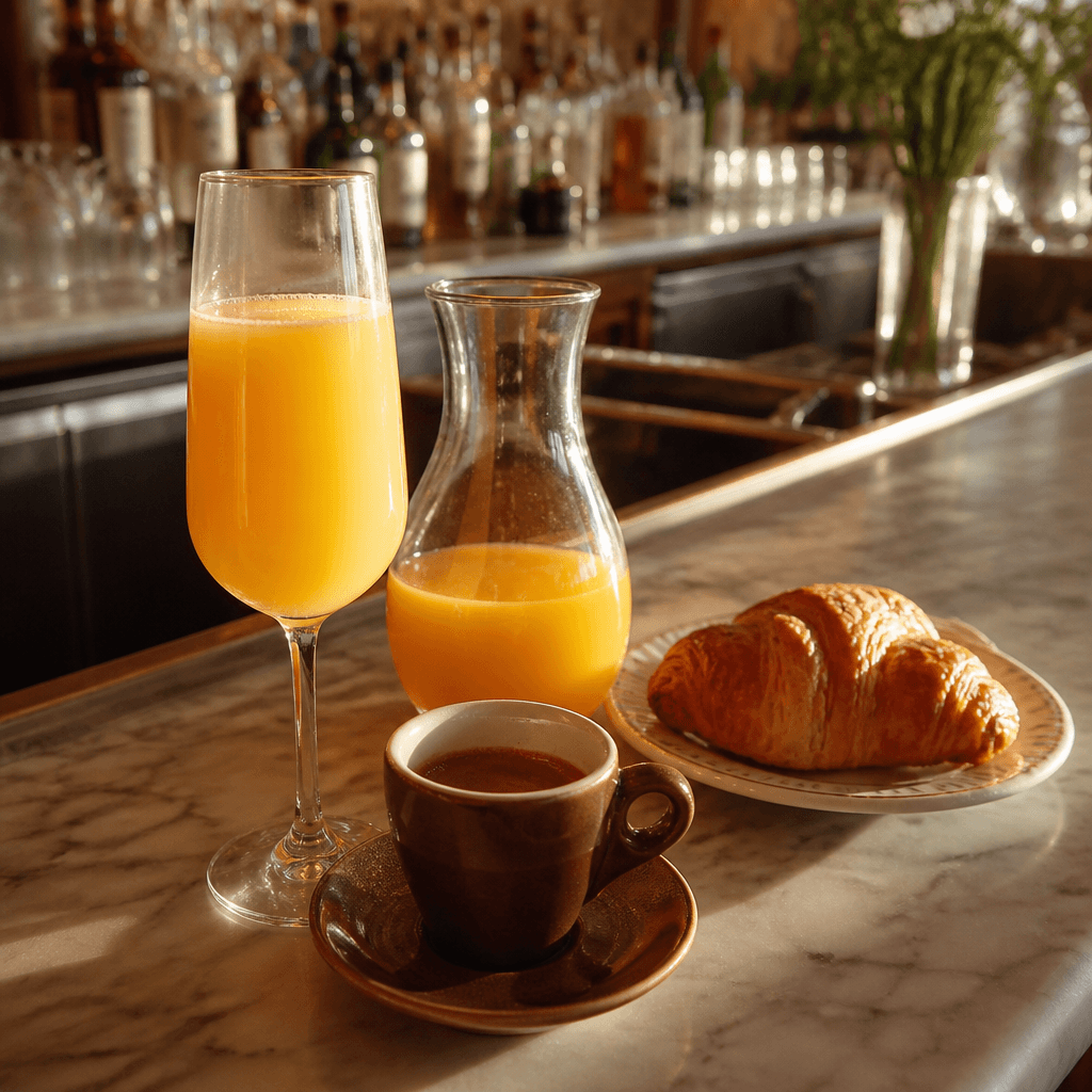 Mimosa, Espresso und Croissant an der Bar